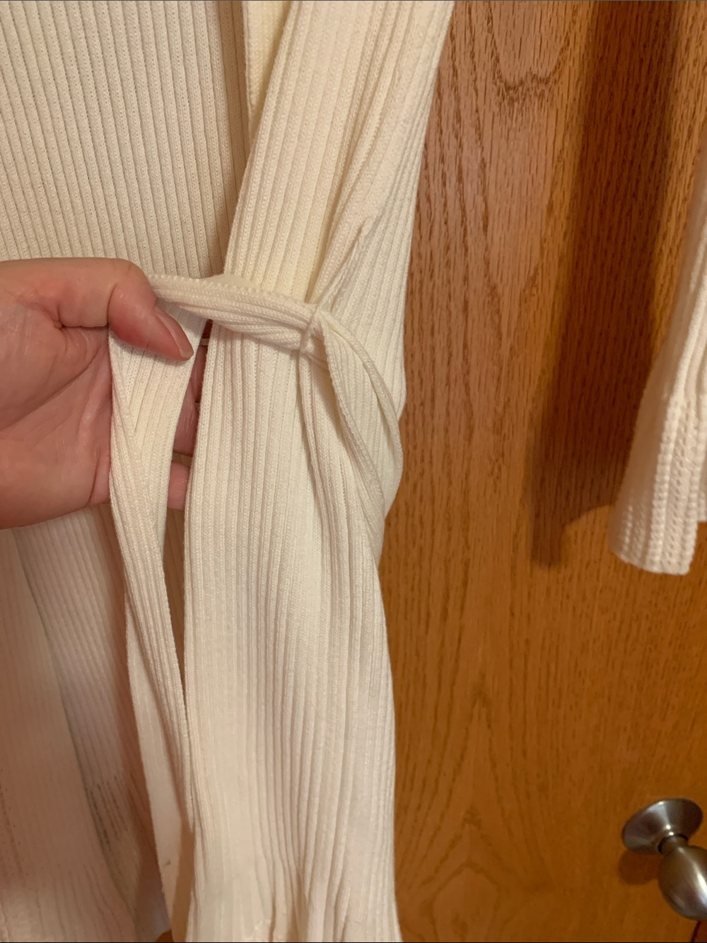 Express Off-White Ribbed Open-Front Long Cardigan - Picture 3 of 4